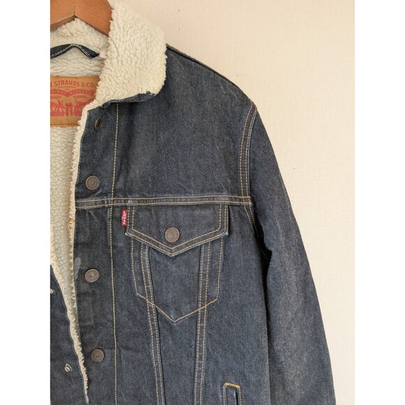 Levi’s Sherpa Trucker Jacket Mens Sz M Blue Denim  Vintage Y2K Style Workwear - Picture 5 of 15